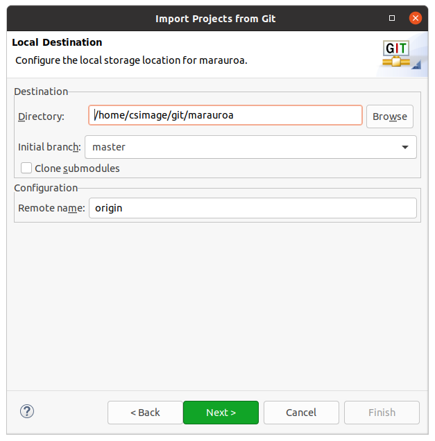 Cloning from git dialog box