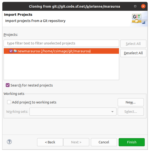 Import projects from a git repository and the newmarauroa project