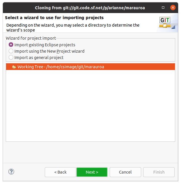 Cloning from git dialog box