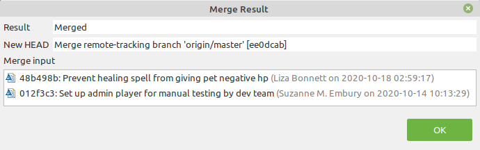 Merge result dialog box indicating success