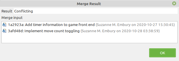 Merge results showing conflicts
