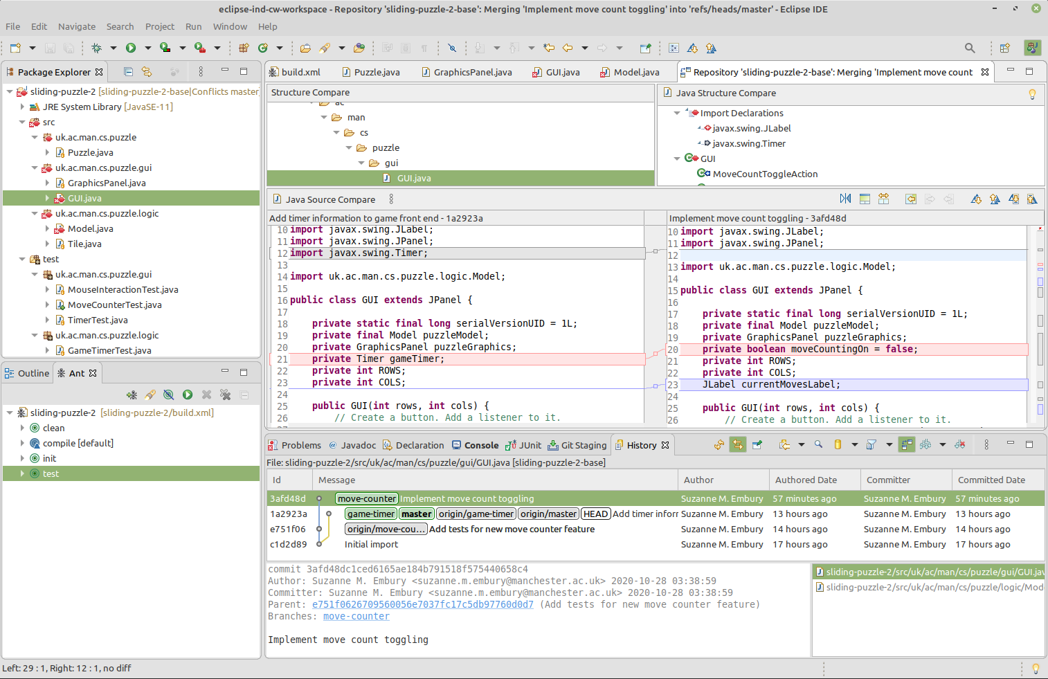 Merge tool showing conflicts