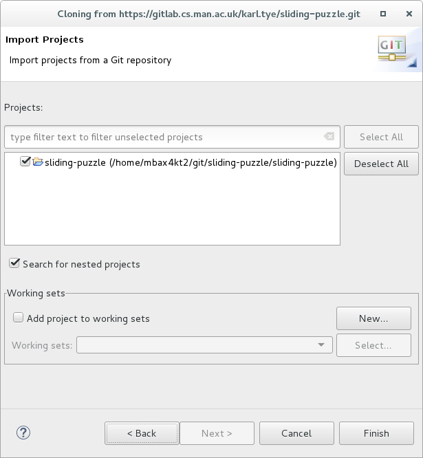 Selecting Eclipse Project to import